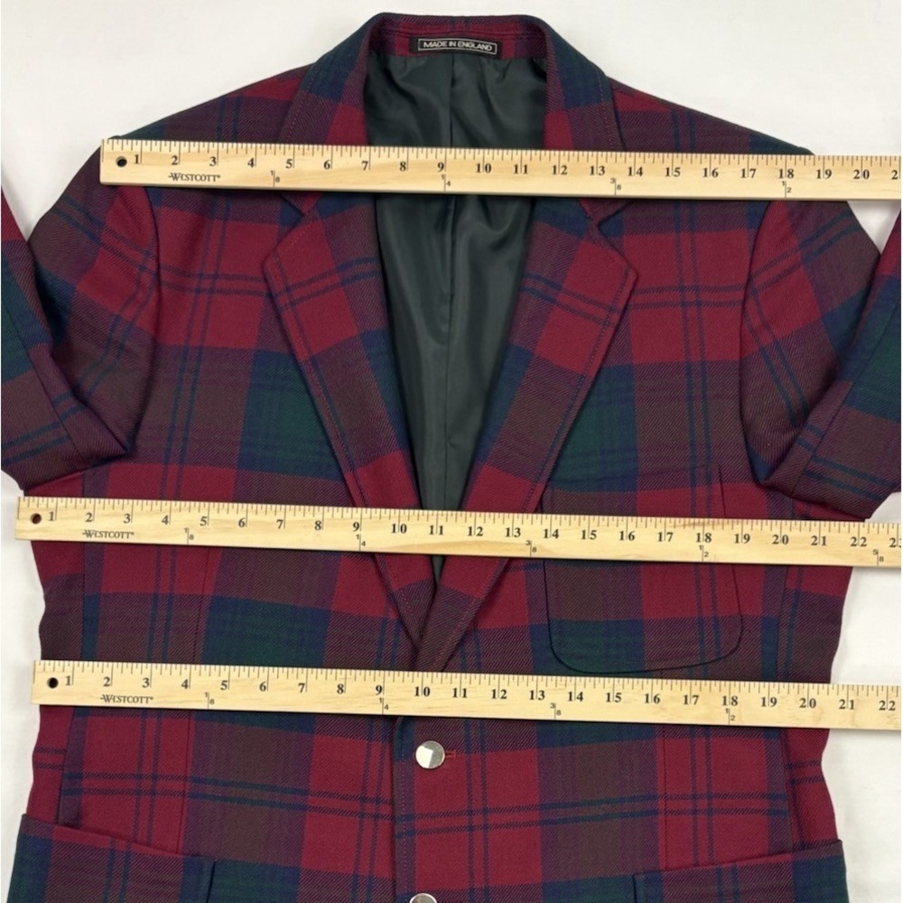 VTG Bespoke Alexander Bermuda Wool Sport Coat Green/Red/Blue Plaid 44R England - Picture 10 of 12